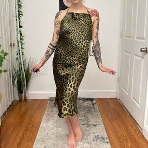 Allen Schwartz Leopard Print Halter Midi Dress Sleeveless Size 10 Brown/Black